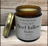 Prairie Fire Candles Beef Tallow Balm - 4 oz - Organic Grass Fed - Moisturizing Skin Care Lemon