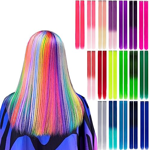 36 Pcs Colored Clip in Hair Extensions 20 Inch Long Straight Party Highlights Synthetic Hairpieces for Women Kids Girls