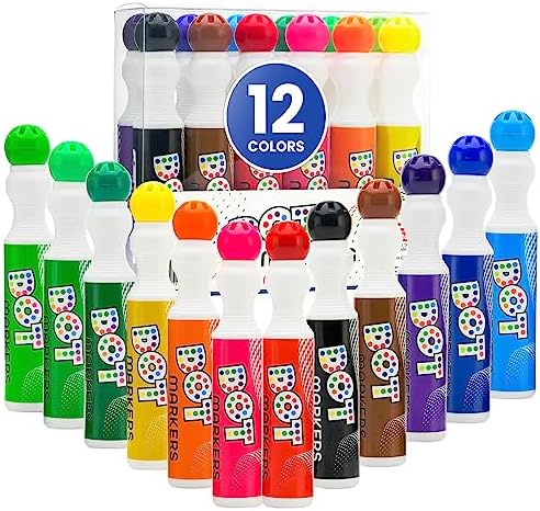 Darice Washable Dot Markers for Toddlers, 12 Colors (40ml 1.35oz) Paint Marker Dot Art Set, Water Based Non-Toxic Bingo Daubers for Kids