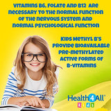 Health4All Kids Methyl B's 90 Tablets for Children for Stress & Mood Support. Sublingual Vegan pre-methylated B12 Methylcobalamin, 5-Methylfolate and Vitamin B6 P-5-P