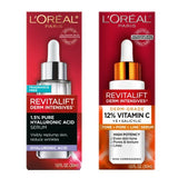 L'Oreal Paris Revitalift 12% Pure Vitamin C Serum 1 oz + 1.5% Pure Hyaluronic Acid Face Serum 1 oz + Moisturizer Sample