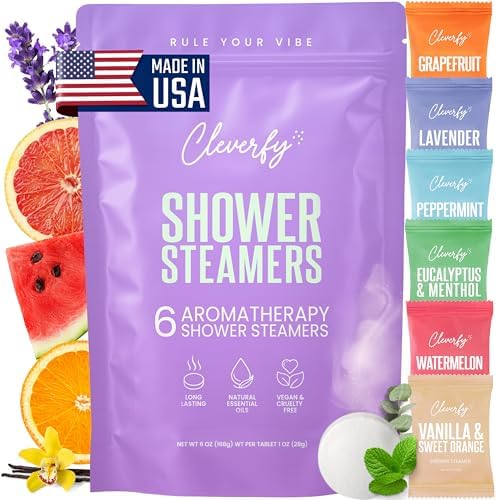 Cleverfy Shower Steamers Aromatherapy - Variety Pack of 6 Shower Bombs with Essential Oils. Self Care Birthday Gifts for Women and Valentines Day Gifts for Her and Him. Purple Wave Set