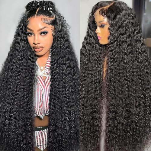 32 Inch 13x6 Deep Wave Lace Front Wigs Human Hair deep wave frontal wig 13x6 HD Lace Front Wigs Human Hair Pre Plucked with Baby Hair Virgin Human Hair Wig for Women Natural Color Glueless Wig