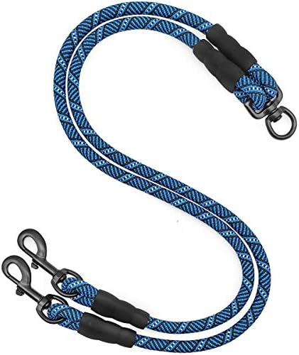Double Dog Leash Coupler, Tandem Leash for Two Dogs, No Tangle 360° Swivel Rotation Dual Strong Lead, for Large Medium Small Puppy Dogs (33 inch Blue- Large)