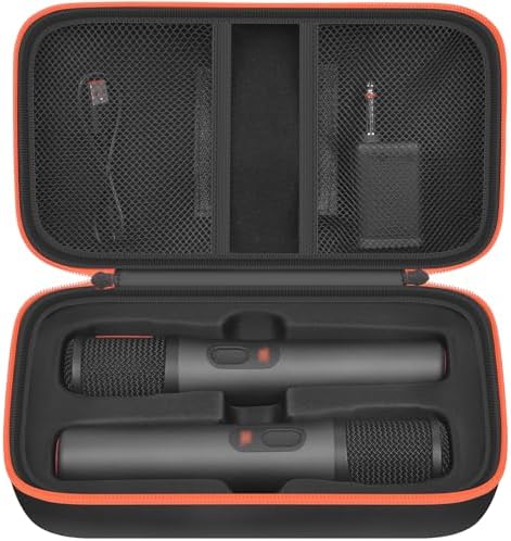Boobowl Bluetooth Microphone Wireless Case Compatible with JBL PartyBox Wireless Mic - 2X Digital Microphones, Portable Wireless Mic Box for Rechargeable Battery, Receivers, Adapter (Bag Only)-Black