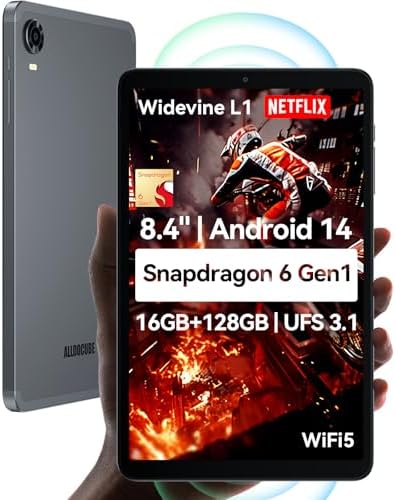 ALLDOCUBE Snapdragon 6Gen1 Tablet 8.4" iPlay60 Mini Turbo, Android 14 Tablet, 4K Video Decoding 1920x1200 FHD,Widevine L1, Dual Speakers 6 Axis Gyro, 16GB+128GB+1TB TF UFS3.1, 5MP/13MP, PD18W WIFI5