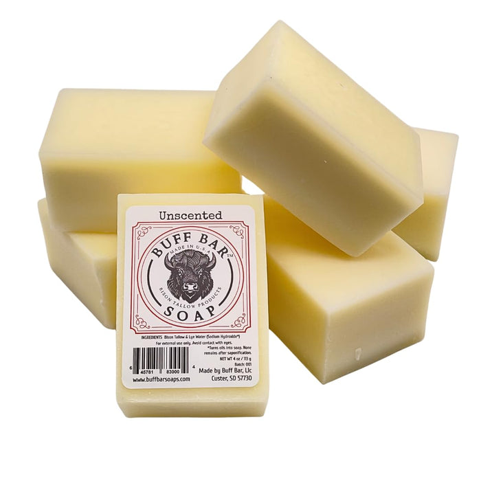 Big Crazy Buffalo Pure Bison Tallow Buff Soap Bar, Unscented, (6 pack) - Cleans, Moisturizing, Non-Habit Forming, Soothes, Pure and Naturally Derived - No Dyes, Chemicals, Fragrances, Preservatives