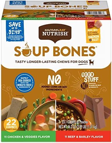 Rachael Ray Nutrish Soup Bones Long Lasting Dog Chews Variety Pack, 22 Count (Pack of 1)