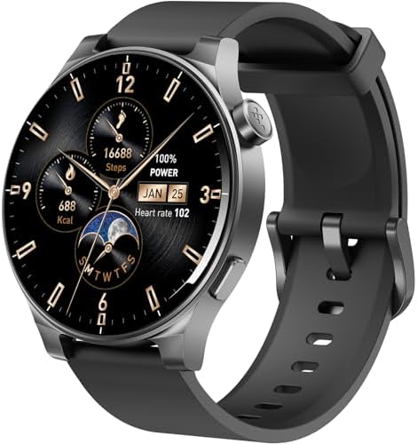 TOZO AMOLED S5 Smart Watch (Answer/Make Calls), 1.43’’ HD Screen for Men Women 100+ Sport Modes Fitness Watchs with Blood Oxygen/Sleep/Heart Rate Monitor, IP68 Waterproof,Silicone Strap Black