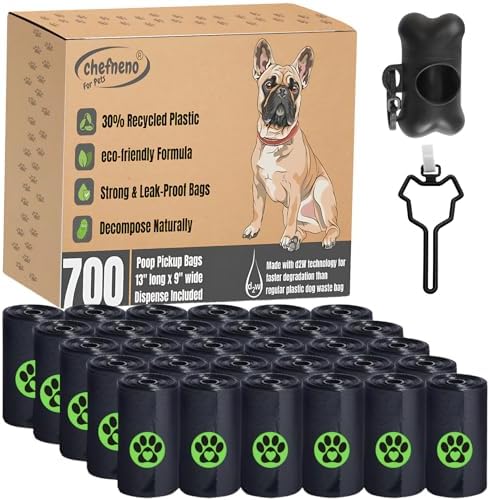 Dog Poop Biodegradable Black Bags with Dispenser (700 Bags) Eco-friendly doggy poop bags Pickup Bag 35 Refill Rolls Eco Dog Waste Bags Cat Litter Clamps & Poop Bags (35 Rolls, Uscented)