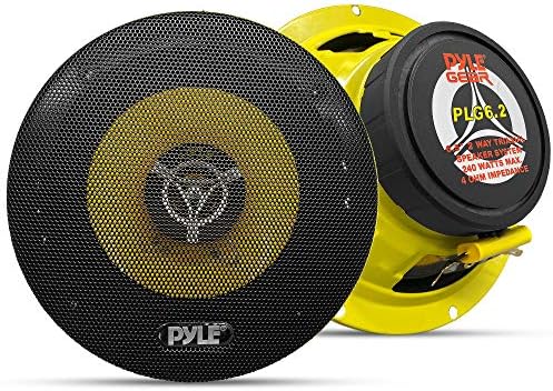 Pyle Car Two Way Speaker System - Pro 6.5 Inch 240 Watt 4 Ohm Mid Tweeter-Audio Sound Speakers For Car Stereo w/ 30 Oz Magnet Structure, 2.25” Mount Depth Fits Standard OEM -PLG6.2 (Pair) Yellow
