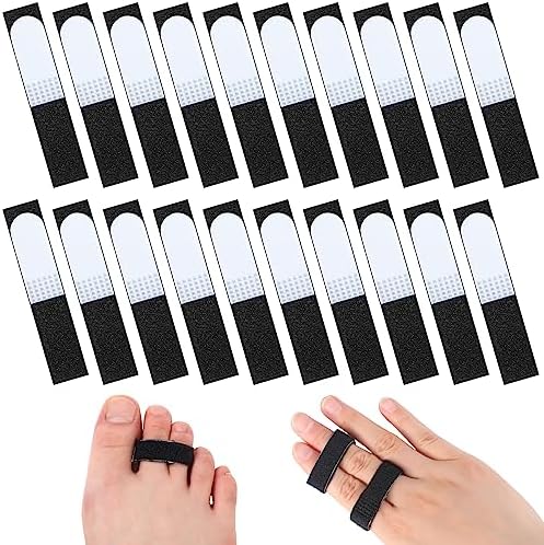 TrelaCo 20 Packs Black Buddy Straps for Fingers Buddy Tape No Slip Wraps for Broken Toe with Padded Hook and Loop Washable Reusable Fingers Broken, Sprained, Fractured(Black)