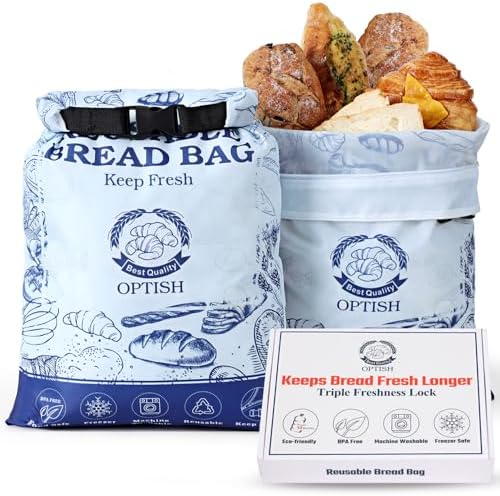 2 Pack Bread Bags for Homemade Bread, Reusable Sourdough Bread Bags for Fresh Keeping, Bread Storage Container Bags with Lining & Zipper, Freezer Safe & BPA Free, for Gift Giving, Blue