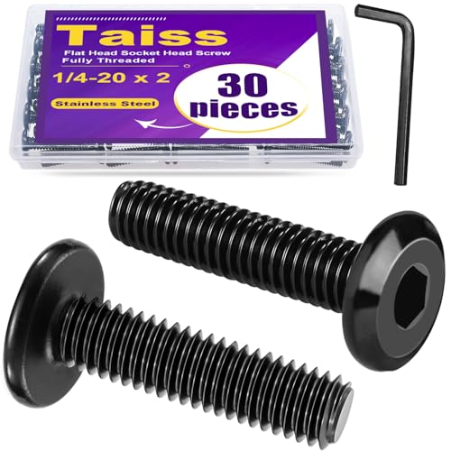 Taiss 30pcs 1/4-20 x 2" Flat Head Socket Head Screw,304 Stainless Steel 18-8 Furniture Bolts,Fully Threaded,Connection Screws