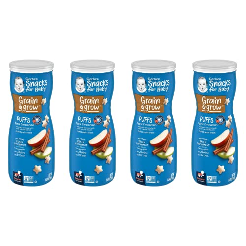 Gerber Grain & Grow Puffs Puffed Grain Snack Oz (1.48 Ounce (Pack of 4), APPLE CINNAMON)