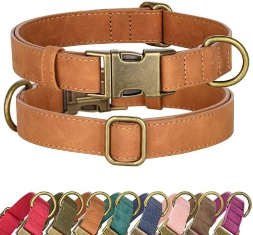 Didog Soft Leather Dog Collar, Durable Heavy Duty Dog Collars with Quick Release Metal Buckle, Adjustable Purple Dog Collar Leather for Medium Small Dogs, Light Brown, M