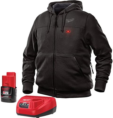 Milwaukee Hoodie M12 12V Lithium-Ion Heated Jacket KIT Front and Back Heat Zones - Battery and Charger Included - (Large, Black)