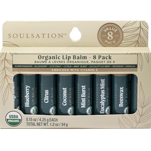 Organic Lip Balm Set, 8 Flavors - Moisturizing for Cracked & Dry Lips