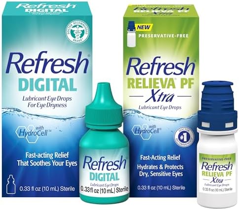 Bundle of Refresh RELIEVA Xtra Preservative-Free Tears Lubricant Eye Drops, 0.33 fl oz (10 mL) + Refresh Digital Lubricant Eye Drops, 0.33 Fl Oz (Pack of 1)