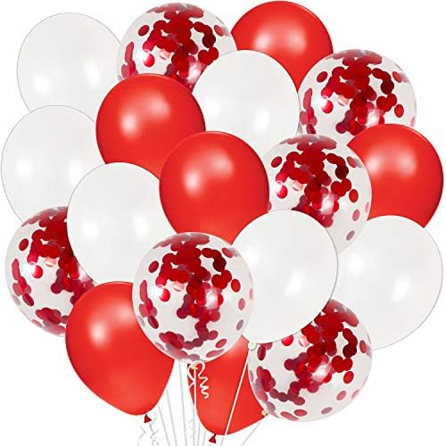 KatchOn, Valentines Day Balloons Red and White - 12 Inch, Pack of 40 | Red and White Balloons, Red White Confetti Balloons for Valentines Decorations | Valentines Balloons, Valentines Day Decorations