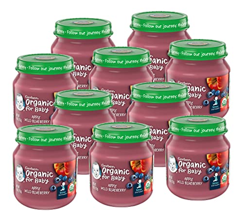 Gerber 2nd Foods, Organic for Baby, Non-GMO, Apple Wild Blueberry 4 Ounce (Pack of 10)