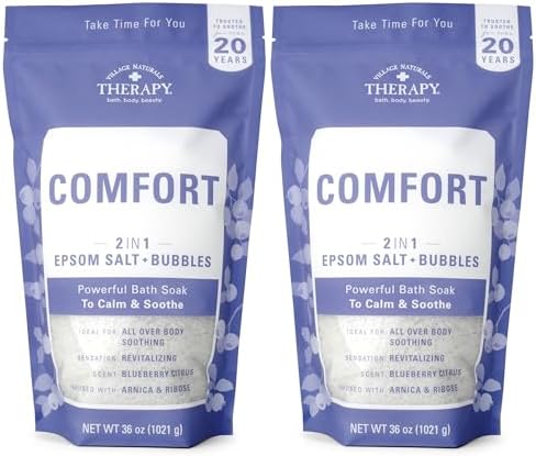 Village Naturals Therapy Comfort Foaming Bath Soak, Blueberry Citrus Scent, 36 oz, Pack of 2