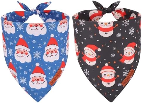 ADOGGYGO Christmas Dog Bandanas 2 Pack, Reversible Triangle Santa Snowman Dog Xmas Scarf, Adjustable Fit Christmas Bandanas Medium Large Dogs Pets (Large, Christmas)