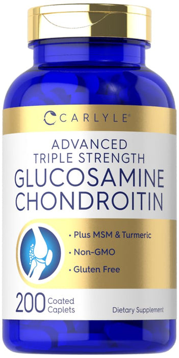 Carlyle Glucosamine Chondroitin MSM Turmeric | 4050 mg | 200 Count | Advanced Triple Strength Supplement | Non-GMO & Gluten Free