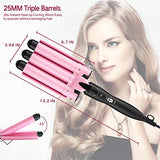 3 Barrel Curling Iron Hair Crimper, TOP4EVER 25mm（1 inch ） Professional Hair Curling Wand with Two Temperature Control,Fast Heating Portable Crimpers for Waving Hair (Pink)