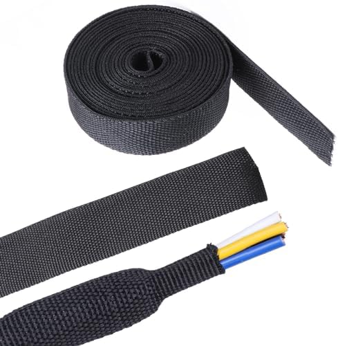 2 in 1 Heat Shrink Braided Sleeving Fabric Tubing-Perfectly fit Irregular Shape Hose/Cable/Wire (3/4"(19mm), 22FT)