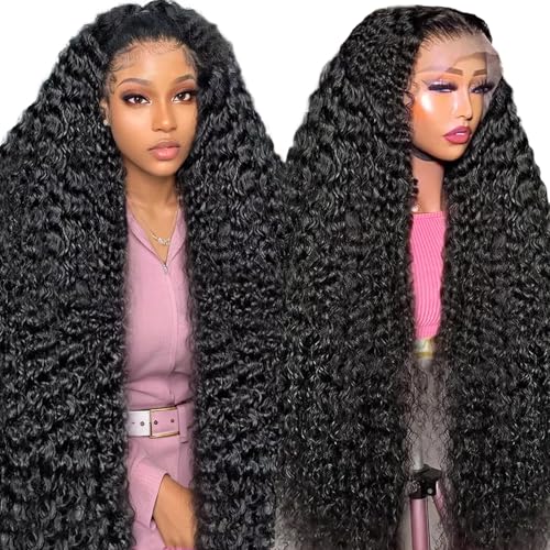 30 Inch 13x6 HD Deep Wave Lace Front Wigs Human Hair Pre Plucked 200% Density Transparent Deep Curly Lace Frontal Wigs Human Hair With Baby Hair Glueless Human Hair Wig For Women
