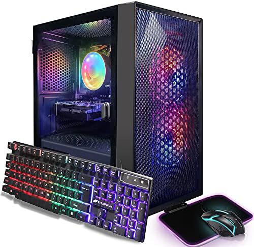 STGAubron Prebuilt Gaming PC Desktop, AMD Radeon RX 550 4G GDDR5, Intel Core I5 3.3Ghz up to 3.7Ghz, 16G Ram, 512G SSD, WiFi, BT 5.0, RGB Fan x 3, RGB Mouse Pad, Windows 10 Home