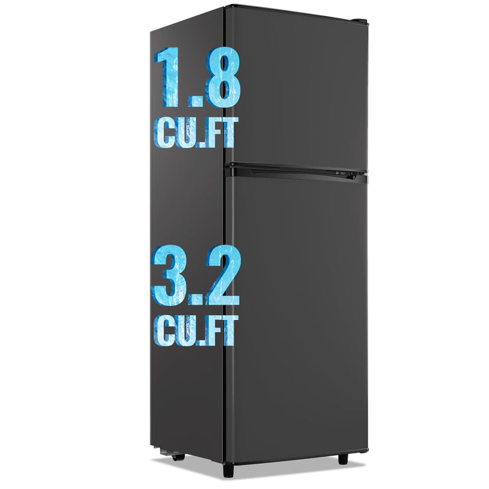 WANAI 5.0 Cu.Ft Fridge with Freezer, Dual Door Refrigerator with 7 Settings Temperature Adjustable, Small Fridge for Office Apartment and Home, Dark Gray