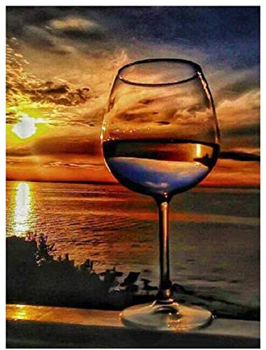 najiaxiaowu Adult Puzzles 500 Pieces DIY Sunset Sea Wine Glass Wooden Puzzles Children and Elderly Puzzles Modern Home Decor Wall Art Unique Gift 52 cm x 38 cm(20.5 x 15 in)