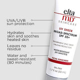 EltaMD UV Sheer Face Sunscreen, SPF 50+ Hydrating Sunscreen for Face, Helps Even Skin Tones and Soothe Heated Skin, Water Resistant Up to 80 Minutes, No White Cast, Travel Size Sunscreen, 1.7 oz Tube