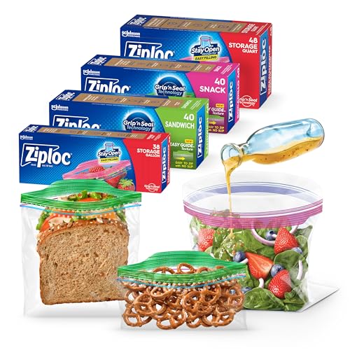 Ziploc Food Storage and Sandwich Bags Variety Pack, Stay Open Design with Stand-Up Bottom, Easy to Fill, 166 Bags Total