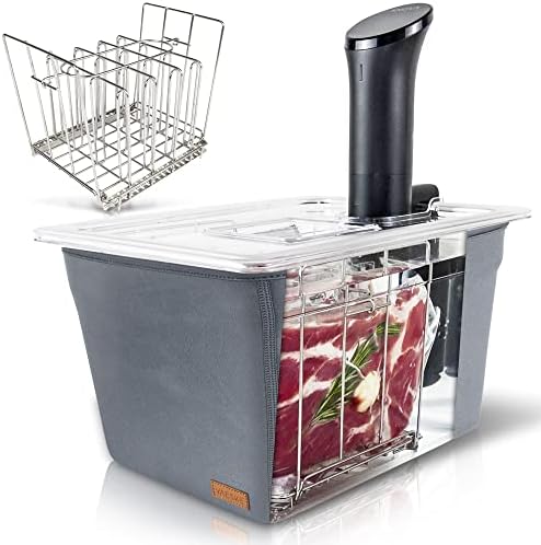 Sous Vide Container 12 Quarts with Lid, Sous Vide Rack & Insulating Sleeve | Neoprene Retains Heat | Compatible with Most Sous Vide Cookers Anova, Anova Nano, Joule, Instant Pot, Wancle (12 QT)