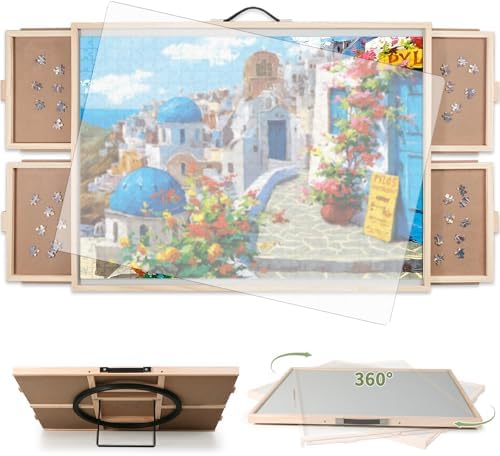 2-in-1 Tilting & Rotating Puzzle Board for Puzzle Enthusiasts,Portable Puzzle Table with 4 Drawers Cover,35.2" x 26.2" for 1500 Pieces