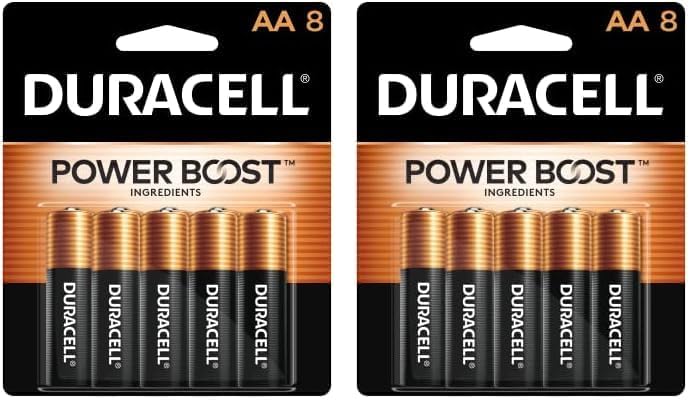 Duracell Coppertop AA Batteries with Power Boost Ingredients, 8 Count Pack Double A Battery with Long-Lasting Power, Alkaline AA Battery for Household and Office Devices (Pack of 2)