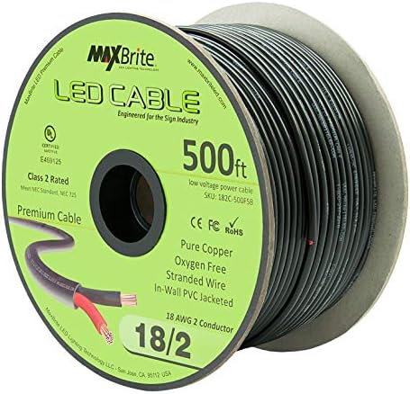 500 ft. 18AWG Low Voltage LED Cable 2 Conductor Black Sleeve in-Wall Speaker Wire UL/cUL Class 2