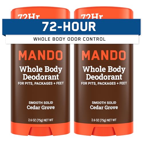 Mando Whole Body Deodorant For Men - Smooth Solid Stick - 72 Hour Odor Control - Aluminum Free, Baking Soda Free, Skin Safe - 2.6 Ounce (Pack of 2) - Cedar Grove