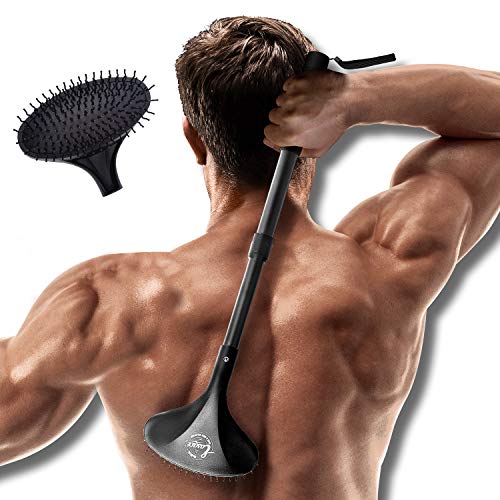 EASACE Telescopic Back Scratcher with Long Handle 21.5 Inch Adjustable Backscratchers Telescoping for Women Men Pregnant Extendable Head Body Scratcher Retractable Over-Sized Bristled Scratcher（Black）