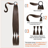 SEIKEA Upgraded Long Braid Ponytail Extension with Elastic Tie Straight Sleek Wrap Around Braid Hair Extensions Ponytail Dark Chocolate Brown 34 Inch (After Braided 30 Inch)