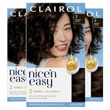 Clairol Nice'n Easy Permanent Hair Dye, 3 Brown Black Hair Color, Pack of 3