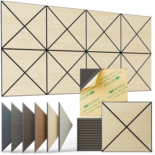 24-Pack Peel-and-Stick Acoustic Panels, 12"x12"x0.4" X-Shaped, Sound Proof Foam Panels for walls with Natural Wood Grain, Whitewashed Oak Finish. Soundproof Wall panels for Nosie Absorbing
