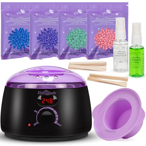 Waxing Kit -Digital Wax Warmer Machine for Hair Removal with 4 Packs of Hard Wax Beads & Silicone Wax Pot for Full Body, Legs, Face, Eyebrows, Bikini, Brazilian at Home Waxing Kit for Women Men