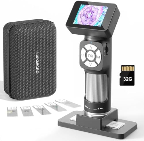 LM112 Microscope for Kids, Handheld Microscope with 2" Screen, 500X Portable Microscope Kit with Case, USB Magnifier with 8 LED Light for Adults, 5pcs Biological Microscope Slides, 32G