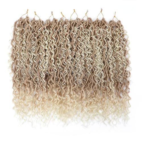 8 Packs Goddess Faux Locs Crochet Hair for Black Women, Long Goddess Locs Crochet Hair, Boho Style Locs, River Locs Crochet Hair with Curly Ends (22Inch, OT27/613#, 8Packs)