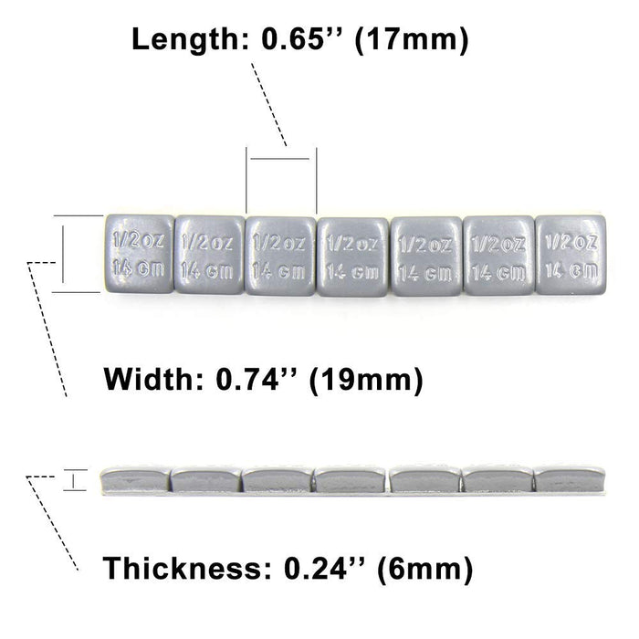 CKAuto 1/2oz, 0.5oz, Grey, Adhesive Stick On Wheel Weights, 63 oz/ 4 lb/Box, OE Quality, (126pcs)
