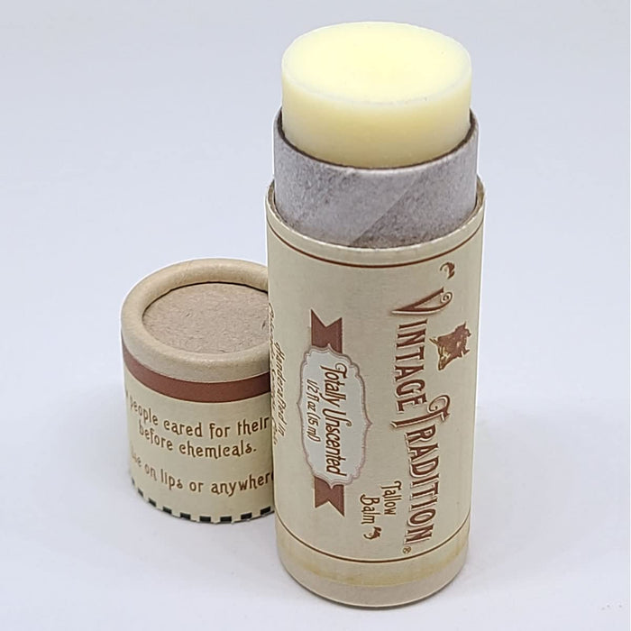Moisturizing Beef Tallow Lip Balm – Unscented Tube Lip Moisturizer for Sensitive Skin Hydrates & Soothes Dry Lips – Grass-Fed Tallow Balm for Skin Care by Vintage Tradition, 0.5 Fl. Oz.